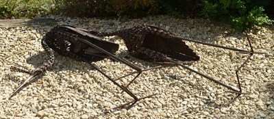 Lot 572 - TWO VINTAGE CAST METAL GARDEN HERON / STORK SCULPTURES