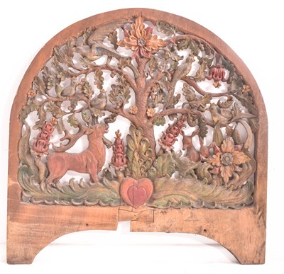 Lot 404 - LATE 19TH CENTURY CARVED PIERCED WOOD TREE OF LIFE ARCHITECTURAL PANEL