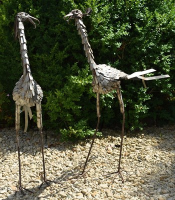 Lot 581 - TWO VINTAGE CAST METAL GARDEN HERON / STORK SCULPTURES