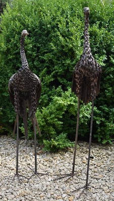 Lot 583 - TWO VINTAGE CAST METAL GARDEN HERON / STORK SCULPTURES