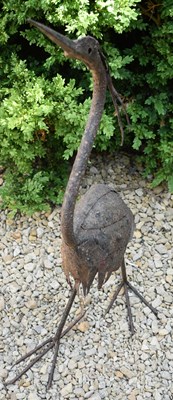 Lot 590 - TWO VINTAGE CAST METAL GARDEN HERON / STORK SCULPTURES