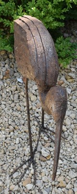 Lot 590 - TWO VINTAGE CAST METAL GARDEN HERON / STORK SCULPTURES