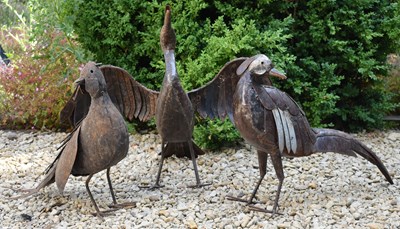 Lot 584 - THREE VINTAGE CAST METAL GARDEN OUTDOOR DECORATIVE BIRD SCULPTURES