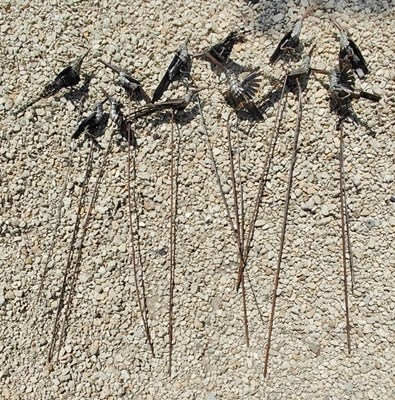 Lot 591 - COLLECTION OF RECYCLED CAST IRON & METAL OUTDOOR GARDEN SCULPTURES OF BIRDS ON RODS