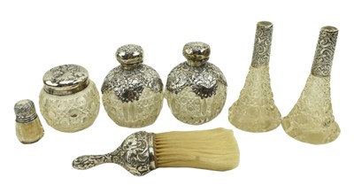 Lot 43 - COLLECTION OF SILVER HALLMARKED & GLASS DRESSING TABLE SCENT BOTTLES