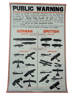 Lot 23 - PUBLIC WARNING - REPRODUCTION WWII PROPAGANDA AIRSHIP & AEROPLANES POSTER