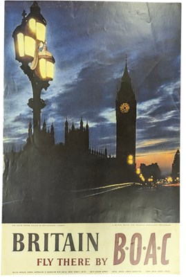 Lot 72 - BOAC - FLY THERE BY POSTER OF THE CLOCK TOWER, WESTMINSTER, LONDON