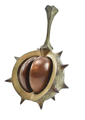 Lot 21 - MARK RICHARD HALL (BRITISH, B. 1970) - CONTEMPORARY PATINATED BRONZE SCULPTURE OF A CONKER