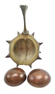 Lot 21 - MARK RICHARD HALL (BRITISH, B. 1970) - CONTEMPORARY PATINATED BRONZE SCULPTURE OF A CONKER