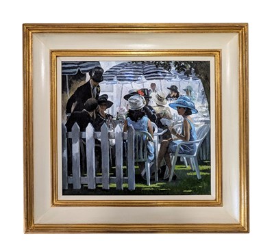 Lot 405 - SHERREE VALENTINE-DAINES (B. 1959) - ASCOT CAFE - OIL ON BOARD