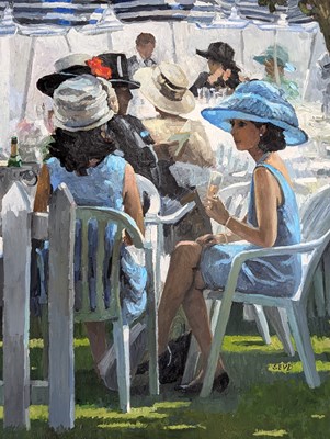Lot 405 - SHERREE VALENTINE-DAINES (B. 1959) - ASCOT CAFE - OIL ON BOARD