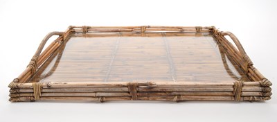 Lot 439 - LARGE WICKER SERVING TRAY WITH GLASS TOP