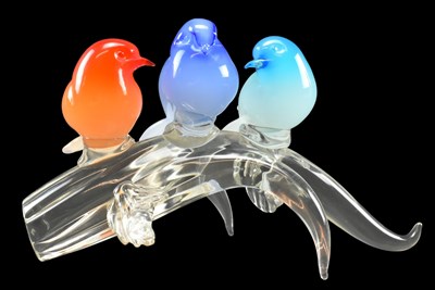 Lot 282 - LICIO ZANETTI FOR MURANO - 20TH CENTURY STUDIO ART GLASS SCULPTURE OF BIRDS ON BRANCH