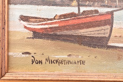 Lot 107 - DON MICKLETHWAITE - UNTITLED SCENE OF BOATS AT HARBOUR - OIL ON BOARD PAINTING