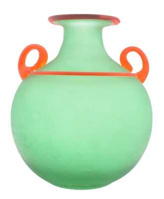 Lot 261 - FRANCO MORETTI - STUDIO ART GLASS FROSTED GLOBULAR TWIN HANDLED VASE
