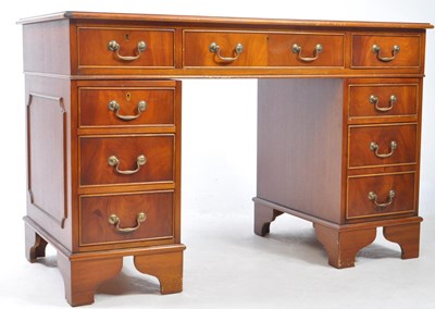 Lot 771 - 19TH CENTURY REPRODUCTION YEW WOOD TWIN PEDESTAL DESK