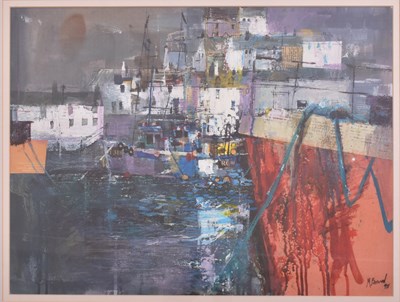 Lot 147 - MIKE BERNARD RI (B. 1957) - CLUSTER OF BOATS, POLPERRO - 1998