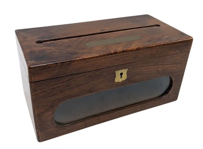 Lot 14 - MID 19TH CENTURY VICTORIAN MAHOGANY COUNTRY HOUSE POST BOX WITH BRASS FOR POST LABEL