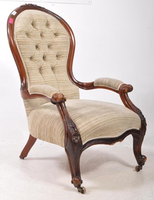 Lot 770 - VICTORIAN 19TH CENTURY BUTTON / SPOON BACK ARMCHAIR