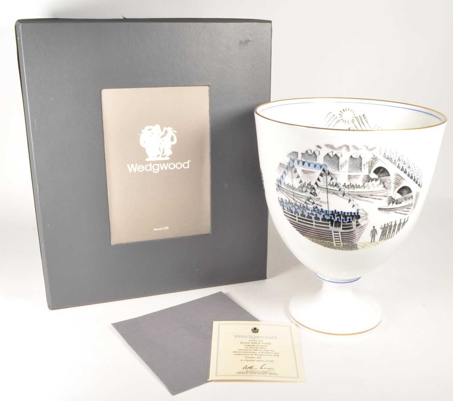 Lot 195 - ERIC RAVILIOUS FOR WEDGWOOD - THE BOAT RACE REISSUE VASE