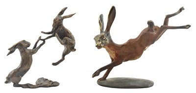 Lot 563 - MICHAEL STOREY - TWO PATINATED BRONZE HARE SCULPTURES