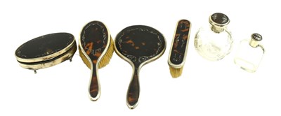 Lot 90 - EDWARD VII HALLMARKED SILVER & TORTOISE SHELL DRESSING TABLE SET
