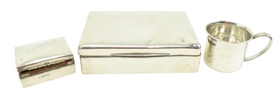 Lot 86 - HALLMARKED SILVER CIGARETTE CASE INCLUDING MATCH BOX & MUG