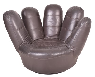 Lot 31 - VINTAGE LATE 20TH CENTURY BROWN LEATHER HAND SHAPED ARMCHAIR