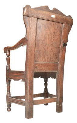 Lot 275 - CHARLES I CARVED OAK PANELLED BACK THRONE ARMCHAIR