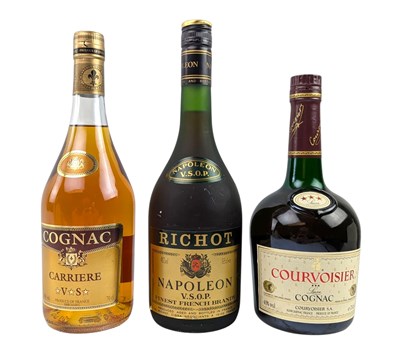 Lot 209 - THREE FRENCH COGNAC & BRANDY TO INCLUDE RICHOT, CARRIERE & MORE