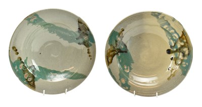Lot 21 - VICKY BUXTON FOR PORTH LLWYD - PAIR OF STUDIO POTTERY SLIP GLAZED CHARGER PLATES