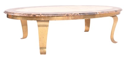 Lot 631 - ITALIAN HOLLYWOOD REGENCY BRASS AND MARBLE OVAL SHAPED COFFEE TABLE