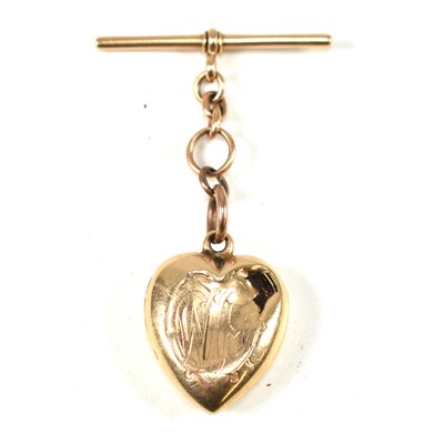 Lot 246 - GOLD T-BAR & GOLD ENGRAVED HEART LOCKET PENDANT AF