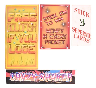 Lot 73 - FOUR VINTAGE FUNFAIR / FAIRGROUND PERSPEX GAMES & RIDES WALL SIGNS
