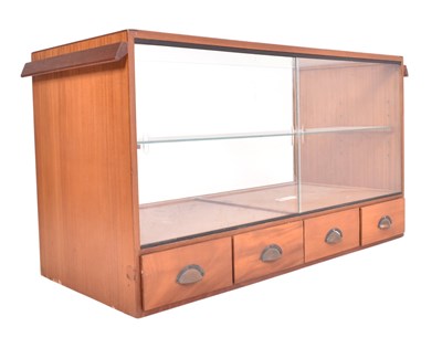 Lot 566 - POTTERS SHOPFITTING - MID CENTURY TEAK AND GLASS SHOP CABINET