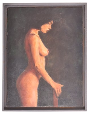 Lot 518 - 20TH CENTURY OIL ON CANVAS NUDE PAINTING OF FEMALE SITTER