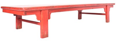 Lot 370 - CHINESE RETRO 20TH CENTURY RED LACQUERED LOW COFFEE TABLE