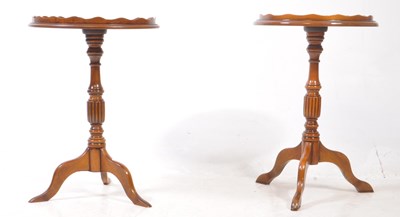 Lot 762 - PAIR OF BURR WALNUT PEDESTAL WINE TABLES