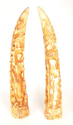Lot 215 - PAIR OF 20TH CENTURY CHINESE RESIN CARVED HORN