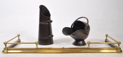 Lot 749 - VICTORIAN 19TH CENTURY BRASS FIRE FENDER W/ COAL SCUTTLES
