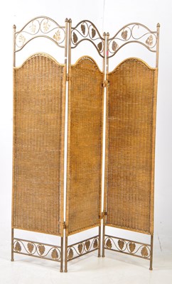 Lot 736 - CONTEMPORARY IRON & WOVEN WICKER BI FOLD DISCRETION SCREEN