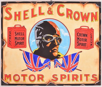 Lot 114 - SHELL & CROWN - OIL ON CANVAS ARTISTS IMPRESSION OF A ENAMEL SIGN