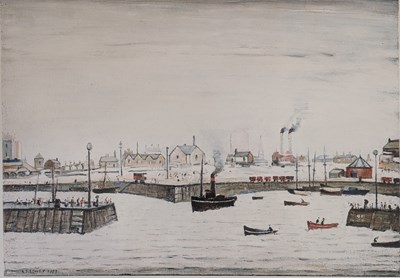 Lot 305 - AFTER L. S. LOWRY (1887-1976) - THE HARBOUR - SIGNED COLOUR LITHOGRAPH