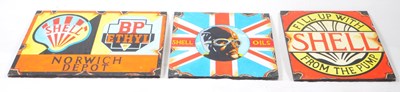 Lot 557 - THREE 20TH CENTURY REPRODUCTION ENAMEL STYLE ADVERTISING PAINTINGS