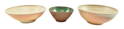 Lot 46 - TWO STONEWARE STUDIO POTTERY BOWLS & ANOTHER BY PHILIP AND FRANNIE LEACH