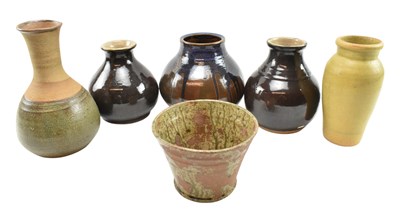 Lot 55 - CAMILLA GARRATT-JONES FOR CULROSS POTTERY - SIX STUDIO POTTERY STONEWARE VASES