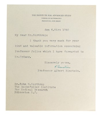 Lot 10 - SCIENCE - ALBERT EINSTEIN - AUTOGRAPHED LETTER TO DR NORTHROP