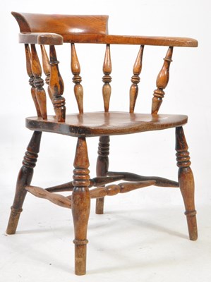Lot 683 - VICTORIAN 19TH CENTURY BEECH & ELM SMOKERS BOW ARMCHAIR
