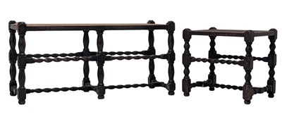 Lot 346 - TWO 19TH CENTURY OAK WOOD BARLEY TWIST & CANE SEATED BENCHES