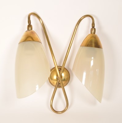 Lot 576 - MID CENTURY RETRO BRASS DOUBLE WALL LIGHT SCONCES